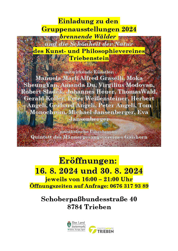 Flyer zur Ausstellung "Brennene Wälder und die Schönheit der Natur" im August 2024 in Trieben